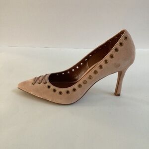 Coach Varick Grommet Pale Blush Tan Suede Leather Pointed Heels Shoes Sz 7.5